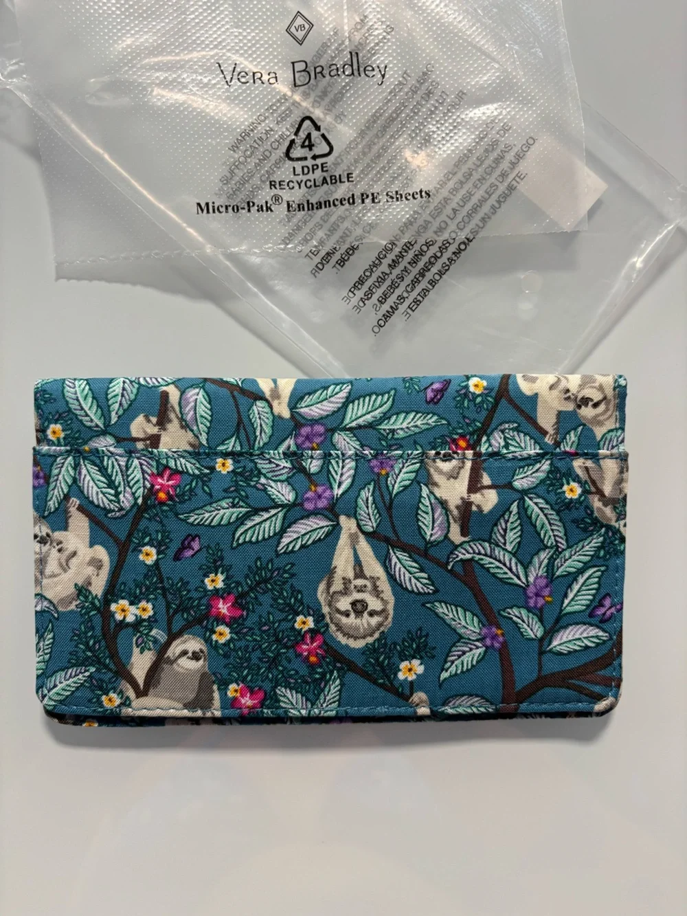 NEW WITH TAGS Vera Bradley Blue Sloth Print Cotton Wallet Checkbook Cover